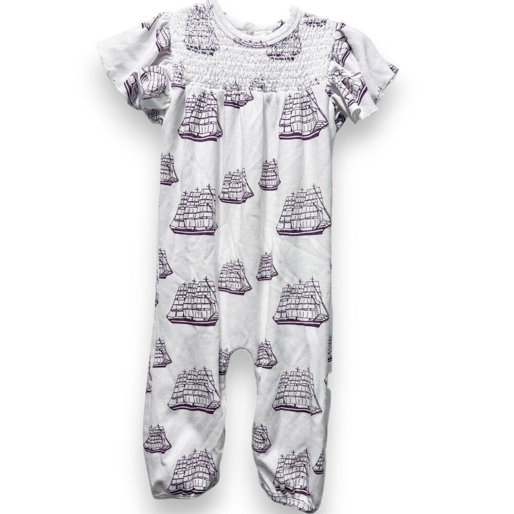 Kate Quinn Smocked Mayflower Ship Thanksgiving Flutter Sleeve Jumpsuit 18-24m